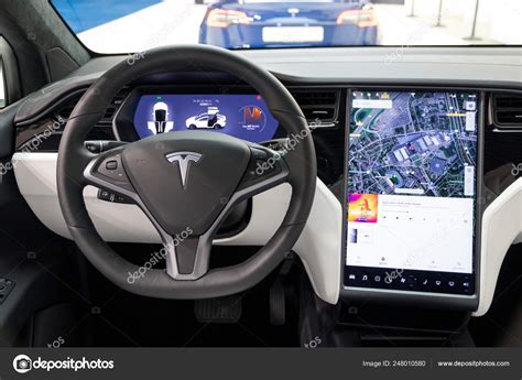 Interior Tesla Model X Luxury Electric Car Stock Editorial Photo
