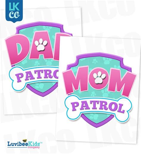 Paw Patrol Iron On Transfer - Patrol Pink | Dad & Mom Patrol Set | Paw patrol party decorations 