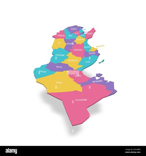 Tunisia Political Map Of Administrative Divisions Governorates 3d