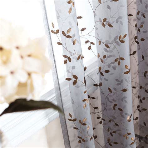 Buy Floral Embroidered Sheer Curtains Vintage Leaves Embroidery Voile Curtain Panels For Living