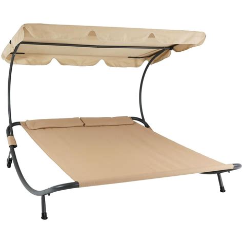 Sunnydaze Decor Sling Double Outdoor Chaise Lounge Bed With Canopy And Headrest Pillow Pl 632