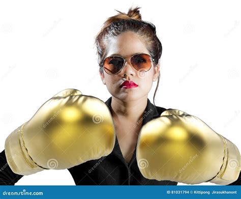 Woman Fighting Concept With Golden Boxing Gloves Stock Photo Image Of