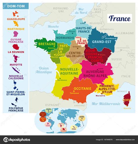 Beautiful Colorful Detailes Map France French Islands New Regions
