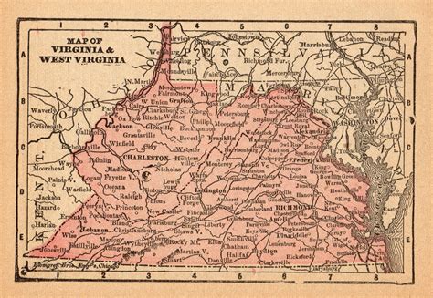 1888 Antique Virginia State Map West Virginia State Map Etsy