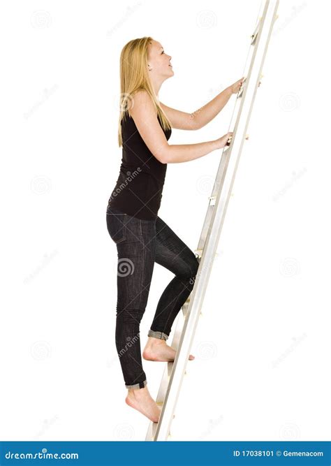 Woman Climbing Up The Ladder Stock Image Image 17038101