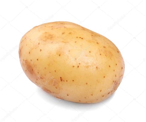 A Single Potato Isolated On A White Background An Uncooked And Brown