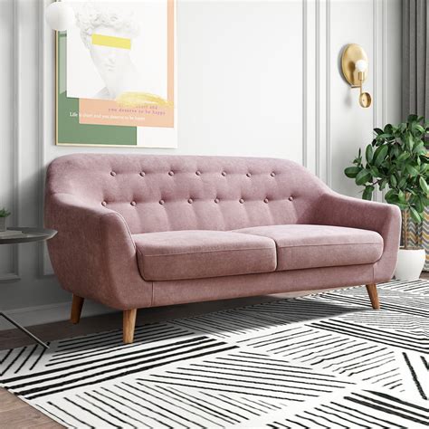 Clearance Pink Loveseat Sofa Mid Century Modern Fabric Sofas For