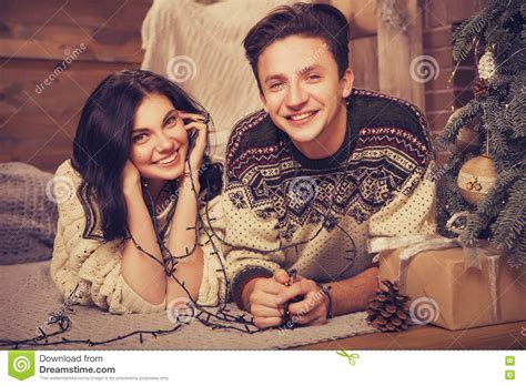 Beautiful Brunette Caucasian Romantic Loving Couple In Cozy Warm Stock Image Image Of Couple