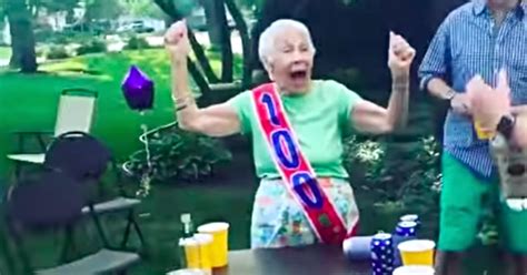 awesome granny celebrates her 100th birthday with beer pong