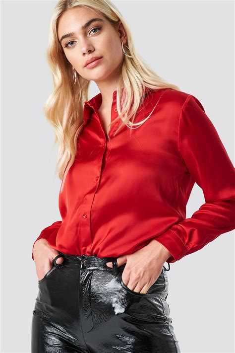 The Long Sleeve Satin Shirt By Na Kd Features A Collared Neckline Buttons Down The Front Two