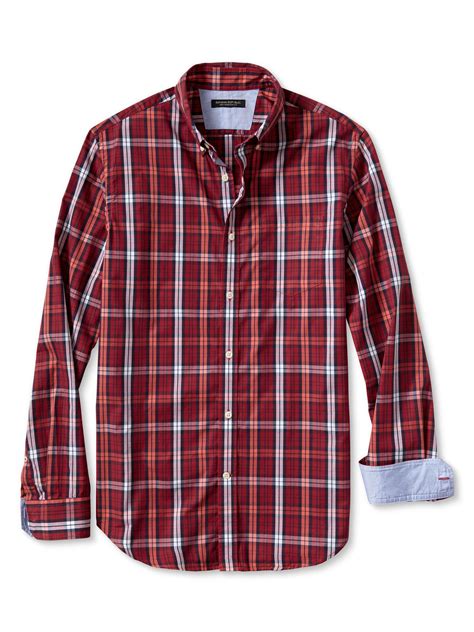 Banana Republic Slim Fit Soft Wash Red Plaid Button Down Shirt In Multicolor For Men Berry