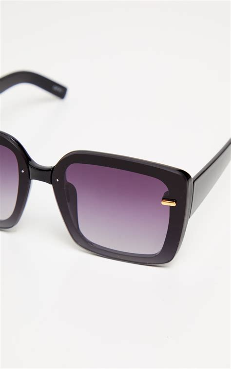 Black Oversized Gold Trim Square Frame Sunglasses Prettylittlething