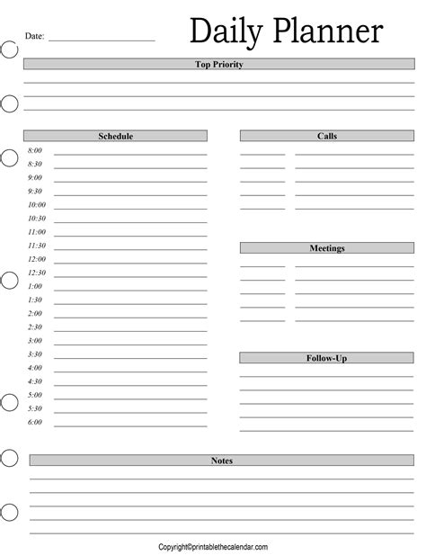 Daily Planner Template Pdf Printable The Calendar