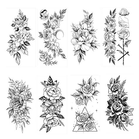 buy howaf 8 sheets realistic flower tattoos large rose temporary tattoos stickers adults women