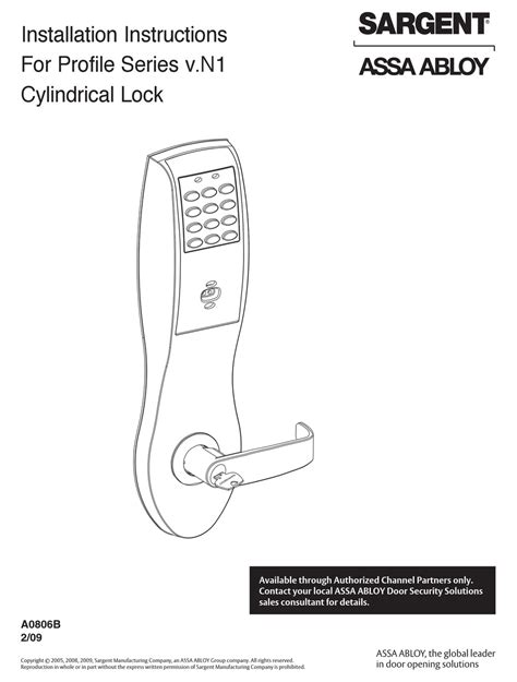 SARGENT ASSA ABLOY PROFILE SERIES INSTALLATION INSTRUCTIONS MANUAL Pdf