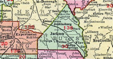 Butts County Georgia 1911 Map Rand Mcnally Jackson Jenkinsburg
