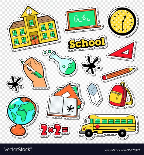 Back To School Doodle Educational Stickers Vector Image