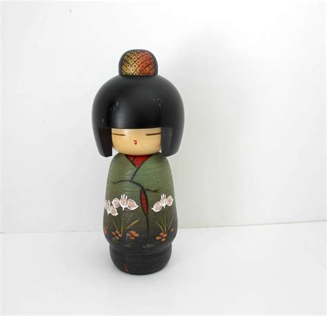 Vintage Japanese Kokeshi Doll Wood Carved Geisha Girl 8 Tall Wooden Doll Figure
