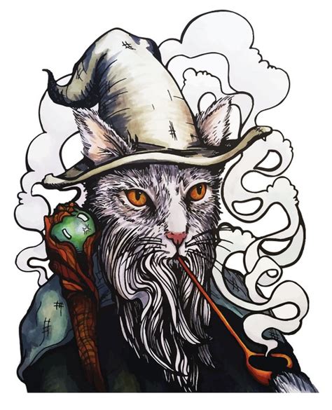 Wizard Cat Digital Print Cat Drawing Fantasy Cat Wall Art Etsy