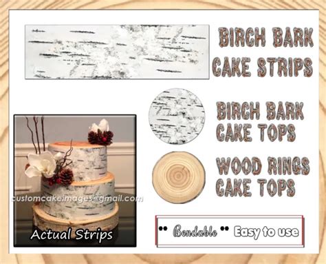 Birch Bark Tree Topper Edible Image Frosting Icing Paper Strips Picture