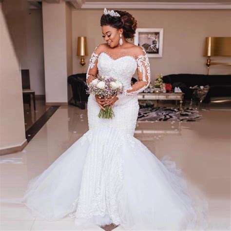 Luxury Arabic Dubai Beaded Mermaid Wedding Dresses 2020 African Long Sleeve Appliques Pearls
