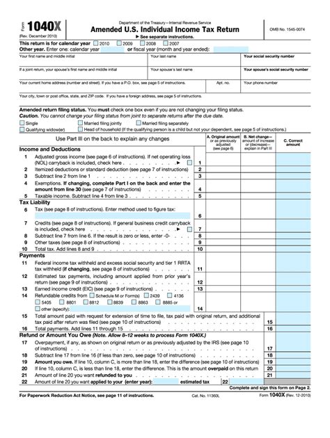 2010 Form Irs 1040 X Fill Online Printable Fillable Blank Pdffiller