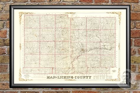 Vintage Licking County Map 1854 Old Map Of Licking County Etsy