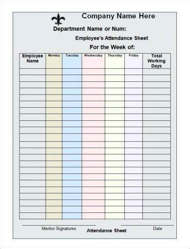 Work Attendance Register 8 Examples Format Pdf Examples