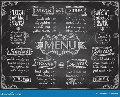 Chalk Menu List Blackboard Design For Cafe Or Restaurant Stock Vector