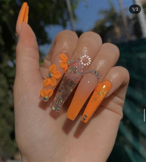 long orange shiny acrylic ombré glitter acrylic nails gel | Ombre acrylic nails, Long acrylic ...