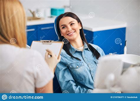 Positive Delighted Brunette Being In All Ears Stock Image Image Of