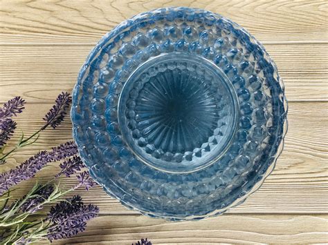 Vintage Blue Bubble Glass 95 Dinner Plates Anchor Etsy