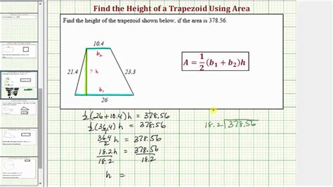 Ex Find The Height Of A Trapezoid Given Area Youtube