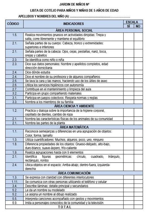 Lista De Cotejo 3 4 Y 5 Años I Material Educativo Gratis Lista De Cotejo Preescolar