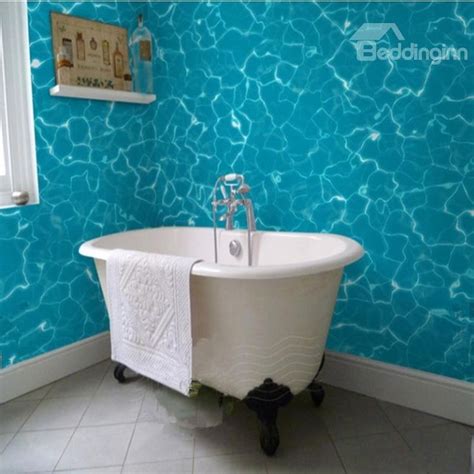 Blue Glistening Seawater Pattern Decorative Waterproof 3d Bathroom Wall