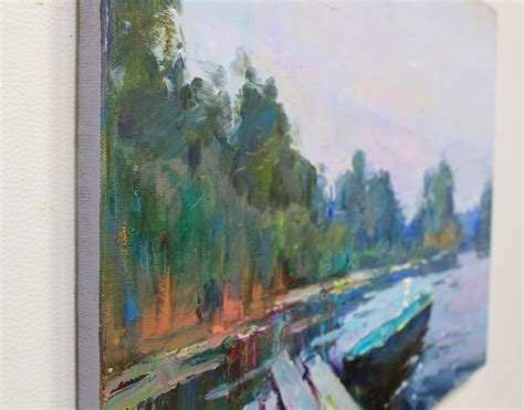 Riverside Original Oil Painting River Landscape Impressionist Etsy