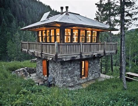 Stone Two Story Lookout Small Cabin Modern Tiny House Unique Houses