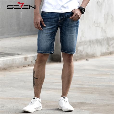 Seven7 Brand New Fashion Mens Short Jeans Blue Summer Cotton Straight Brand Male Casual Denim