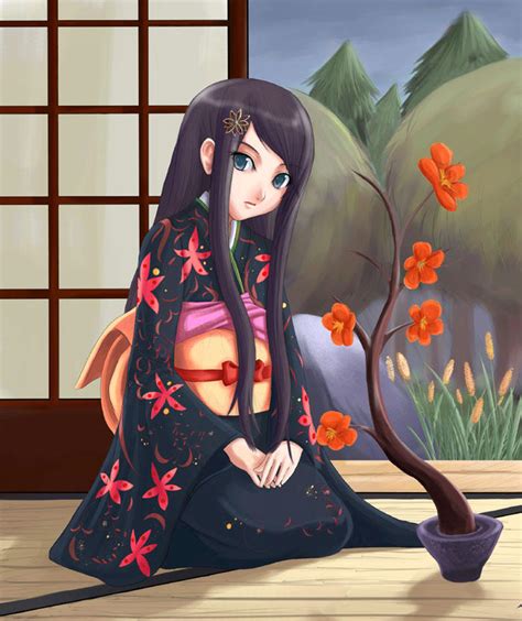 Kimono Girl Sitting By Inukai On Deviantart