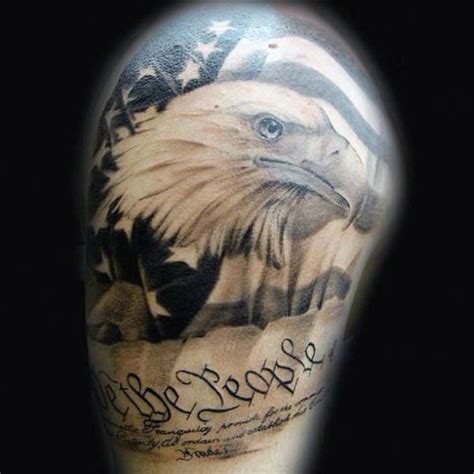Along with the bald eagle, and to some the declaration of independence, there are no greater symbols of liberty. American Flag Upon Eagle We The People Mens Half Sleeve ...