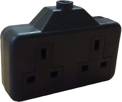 Black High Impact Extension Double Socket Heavy Duty Electrical Twin