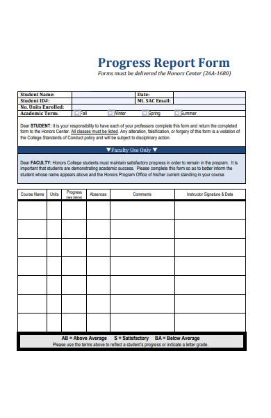 9 Printable Printable Progress Reports For Elementary Students Forms