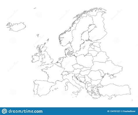 Europe Outline Silhouette Map With Countries Stock Vector