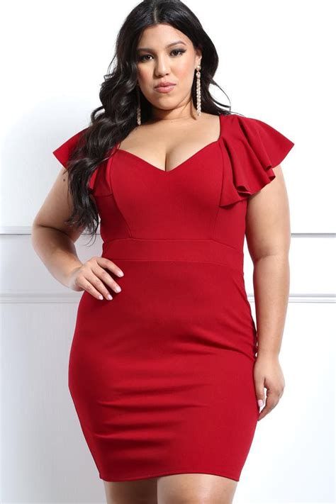 An Evening Ready Plus Size Mini Dress Featuring A Ruffled Flounce That