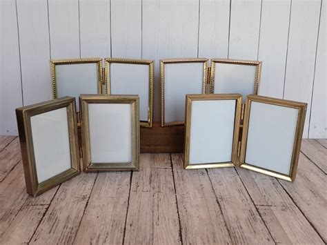 Vintage 2x3 Double Hinged Metal Gold Brass Photo Picture Frame Set Of 4