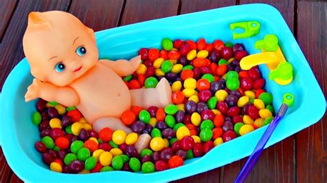 Baby Doll Bathtime Skittles Candy Baby Doll Bath Fun Pretend Play Bath