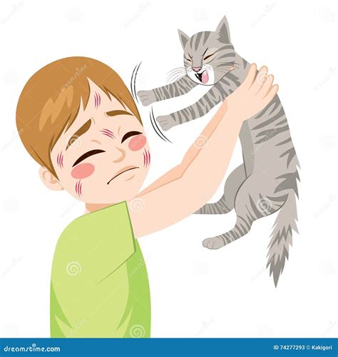 Cat Scratching Boy Illustration De Vecteur Illustration Du Félin