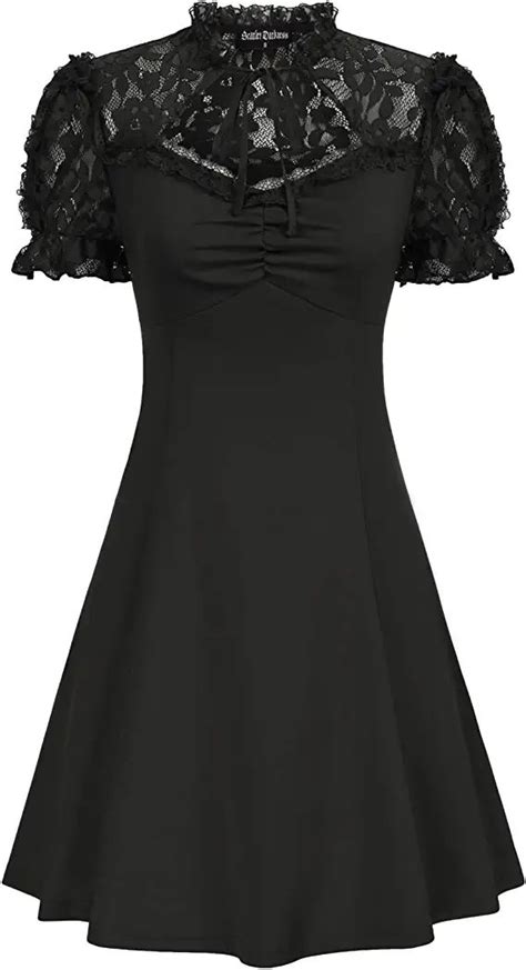 scarlet darkness women lace gothic dress puff sleeve cocktail party skater dress concert