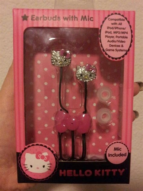 Kawaii Hk Bling Earbuds W Bow Mic Mine Hello Kitty Kitty Unique Items Products