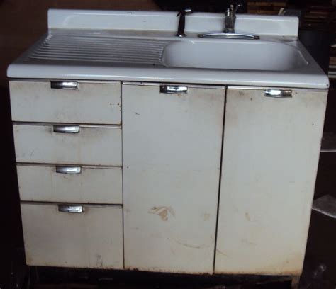 2 door 1 false front sink base cabinet with trash rollout on left side. VINTAGE KITCHEN SINK / CABINET -ENAMEL STEEL W/ Drawers | eBay